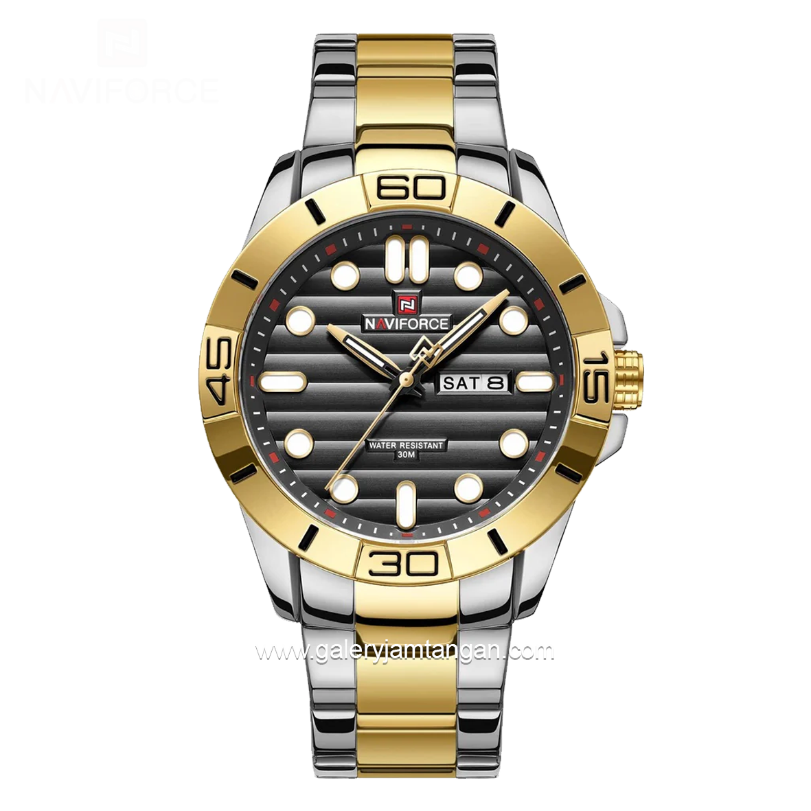 NAVIFORCE NF-9198 Silver Gold Dial Black Stainless Steel