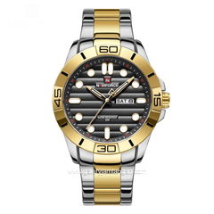NAVIFORCE NF-9198 Silver Gold Dial Black Stainless Steel