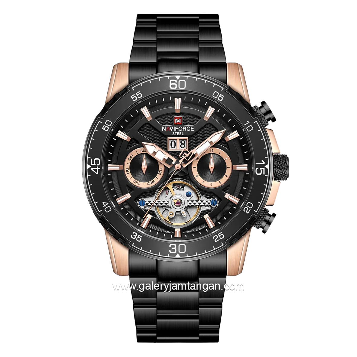 NAVIFORCE NF-1001MA Black Rosegold Stainless Steel Strap