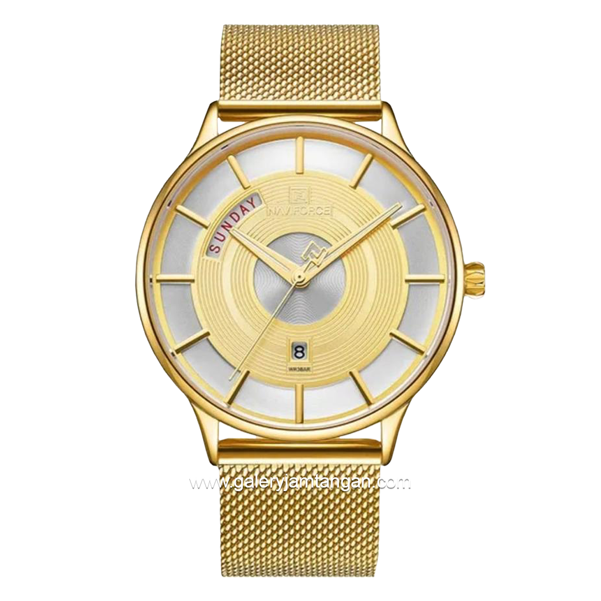 NAVIFORCE NF-3007 Gold Dial Silver Sandrope Strap