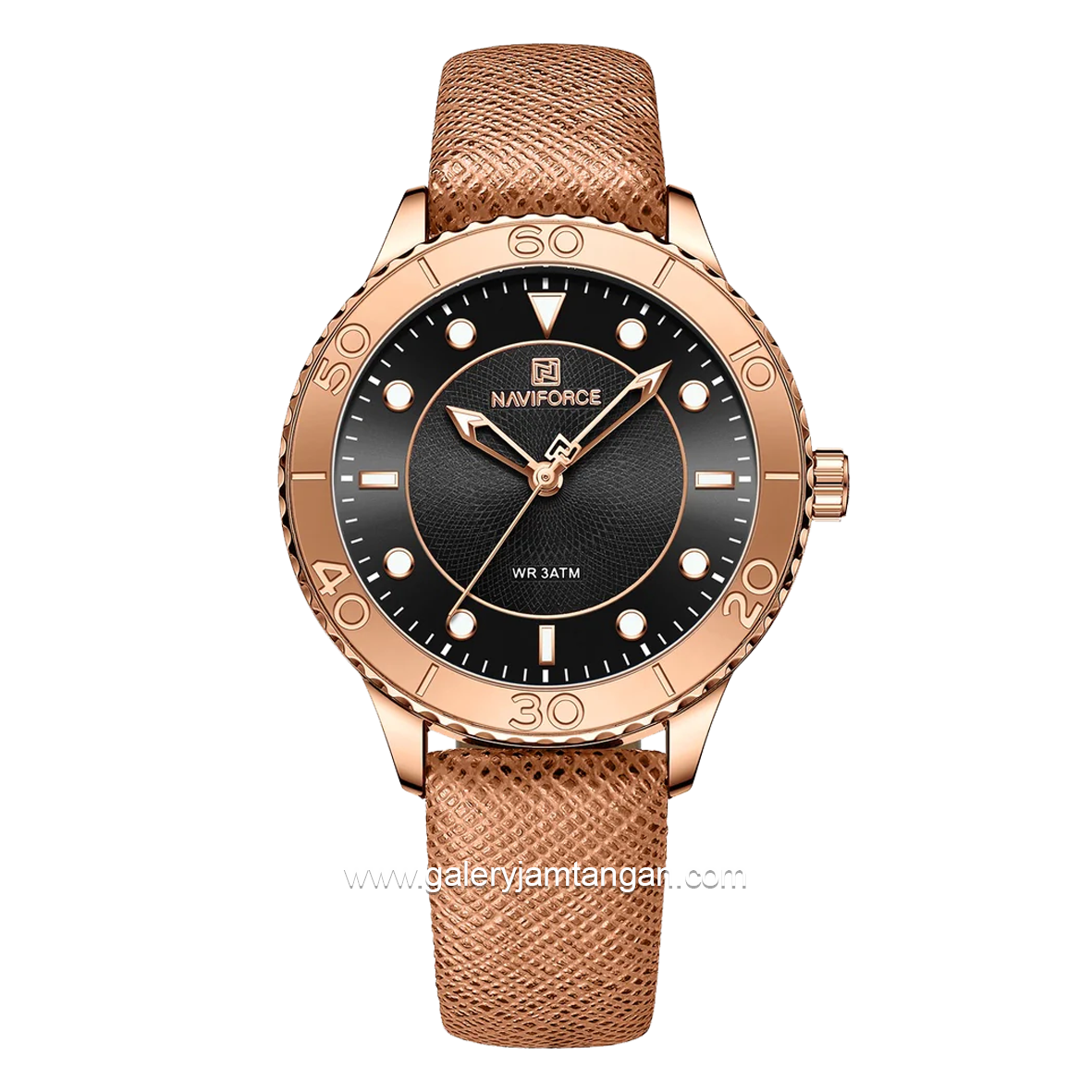 NAVIFORCE NF-5020L Rosegold Dial Black Leather Strap