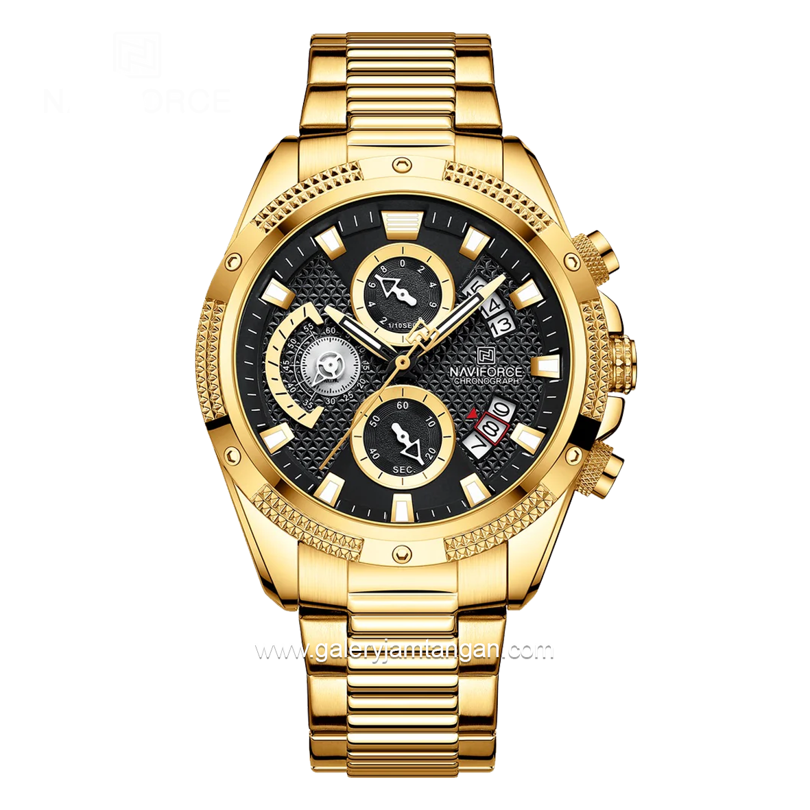 NAVIFORCE  NF-8021M Gold Black Chronograph Stainless Steel Strap