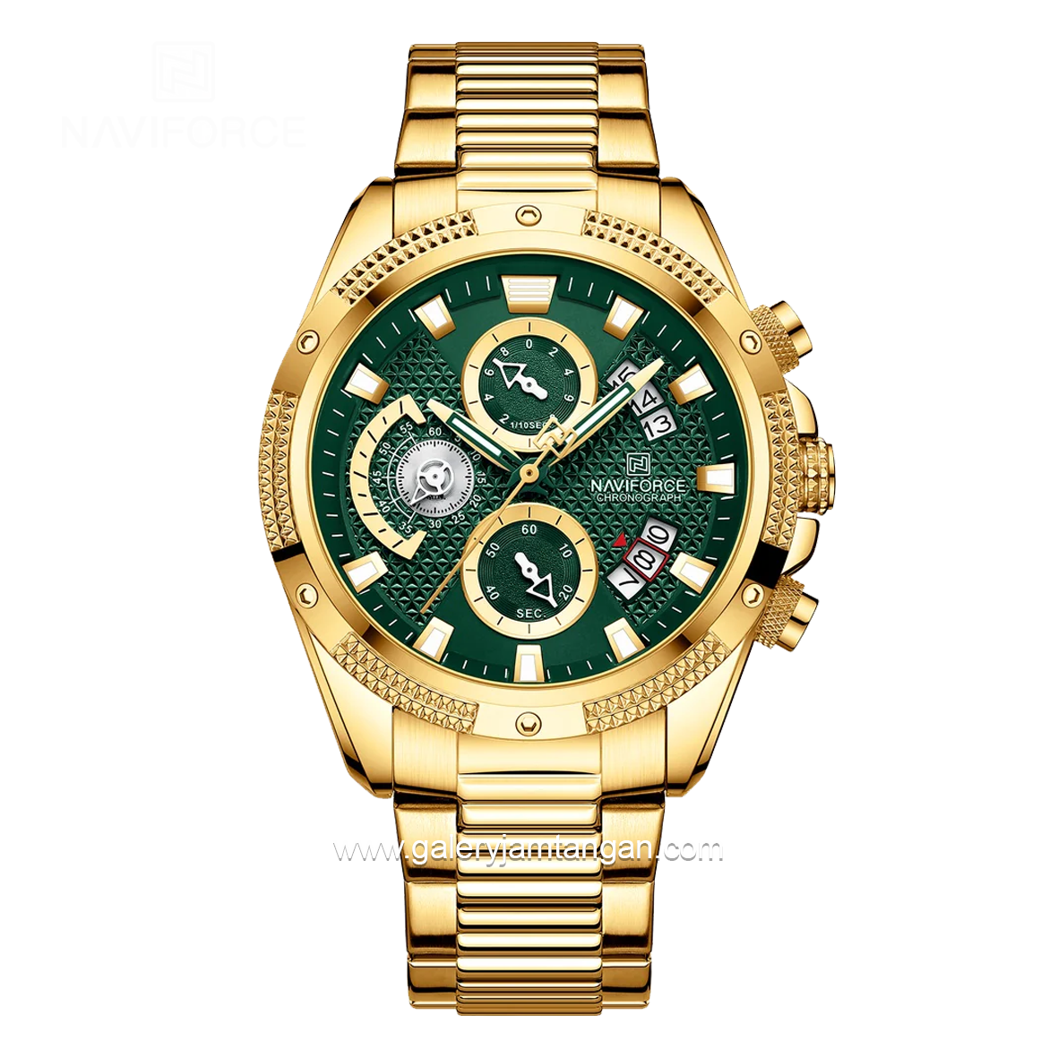 NAVIFORCE  NF-8021M Gold Green Chronograph Stainless Steel Strap