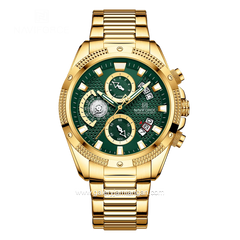 NAVIFORCE  NF-8021M Gold Green Chronograph Stainless Steel Strap