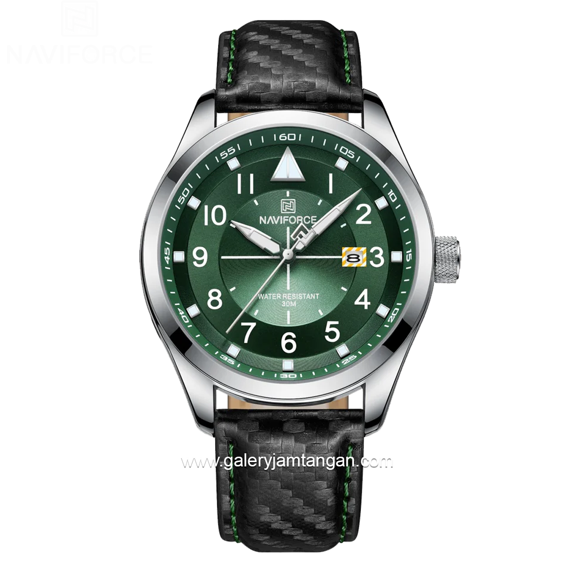 NAVIFORCE NF-8022M Black Dial Green Analog Leather Strap