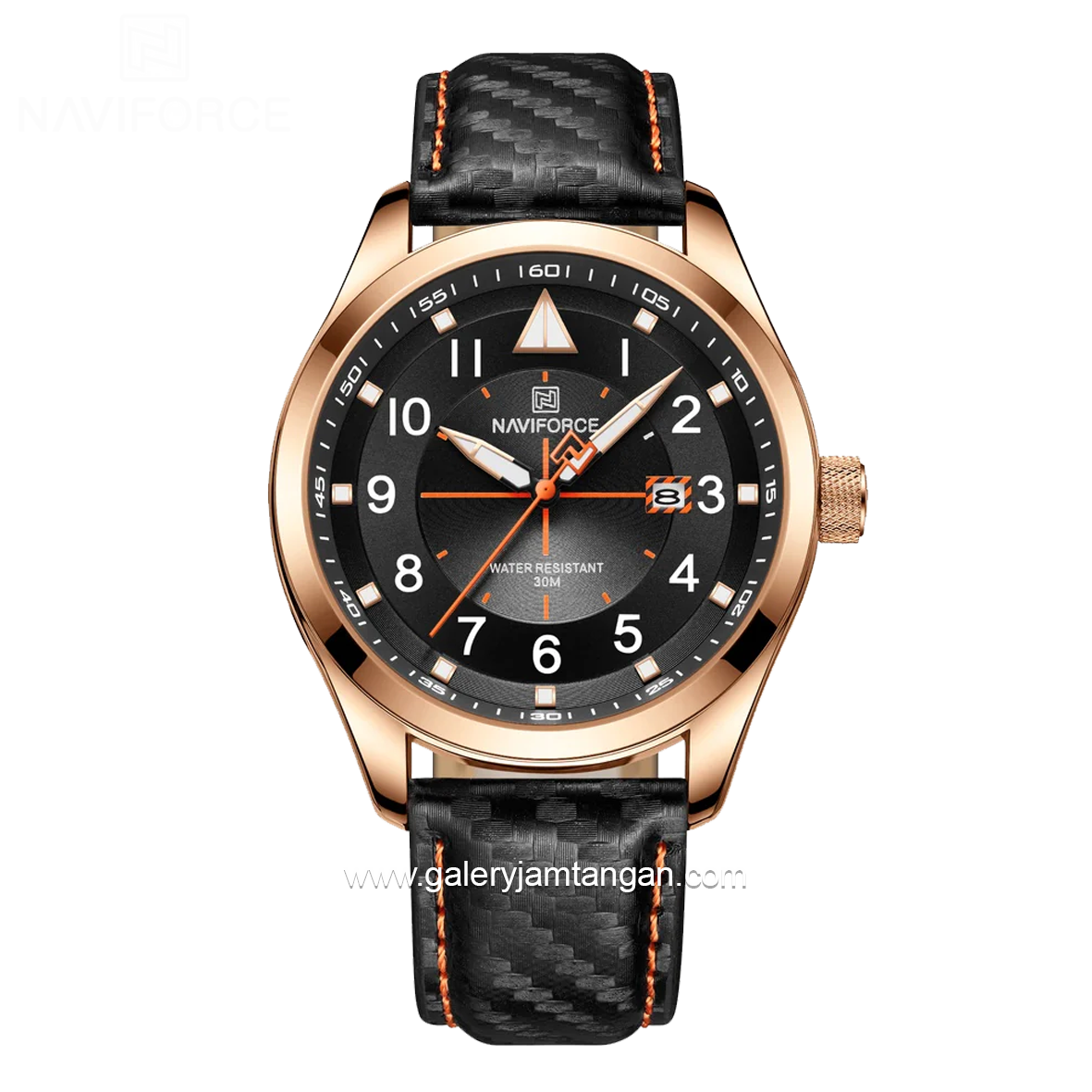 NAVIFORCE NF-8022M Black Rosegold Analog Leather Strap