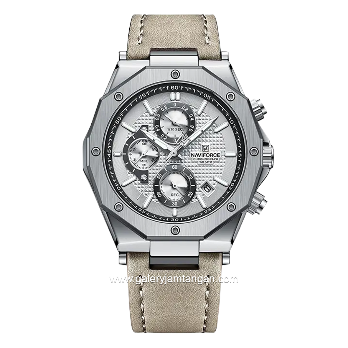 NAVIFORCE NF-8028M Grey Chronograph Leather Strap