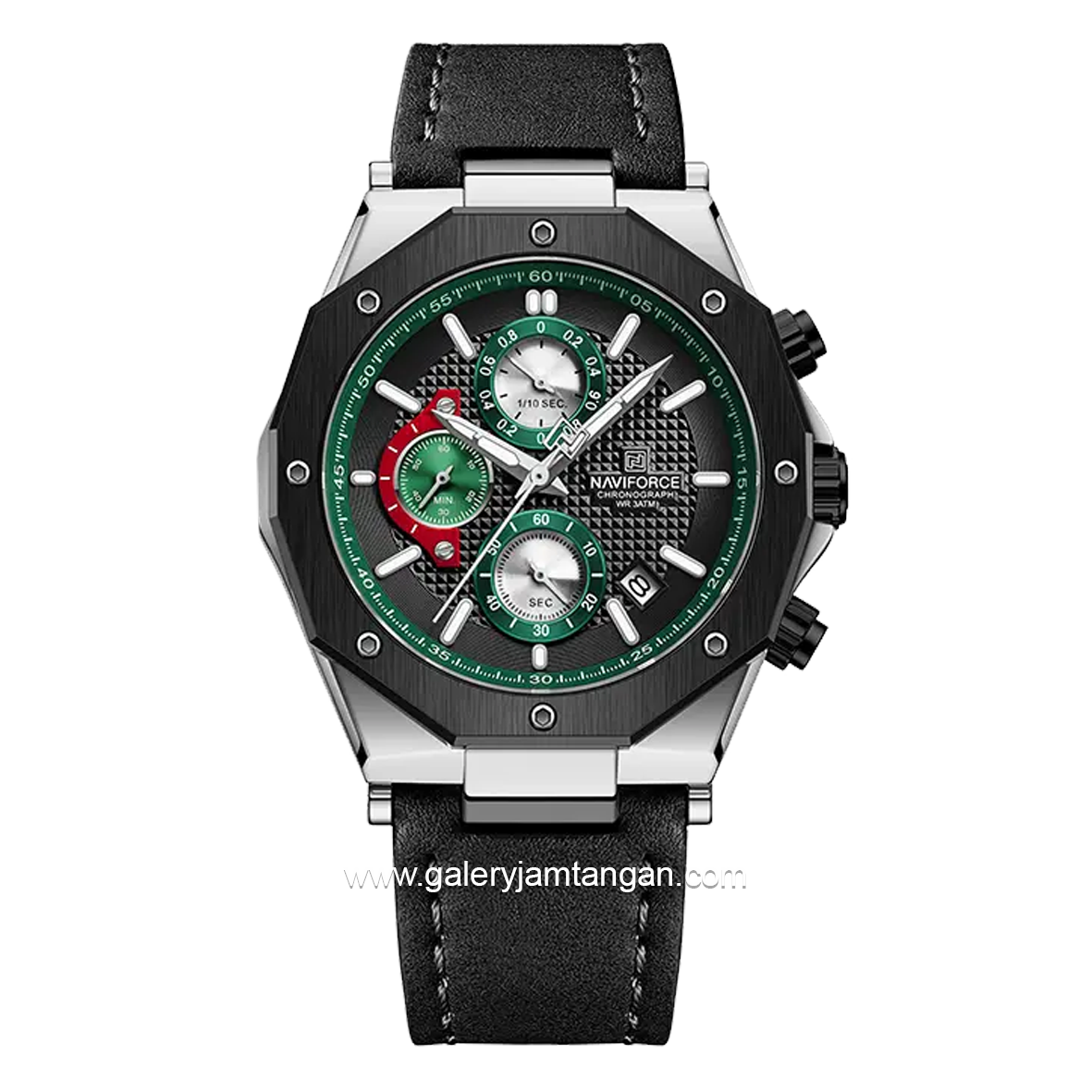 NAVIFORCE NF-8028M Black Chronograph Leather Strap