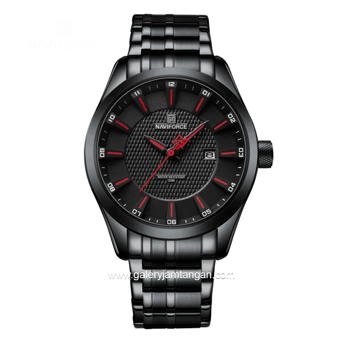 NAVIFORCE NF-8032 Black Hour Marker Red Stainless Steel