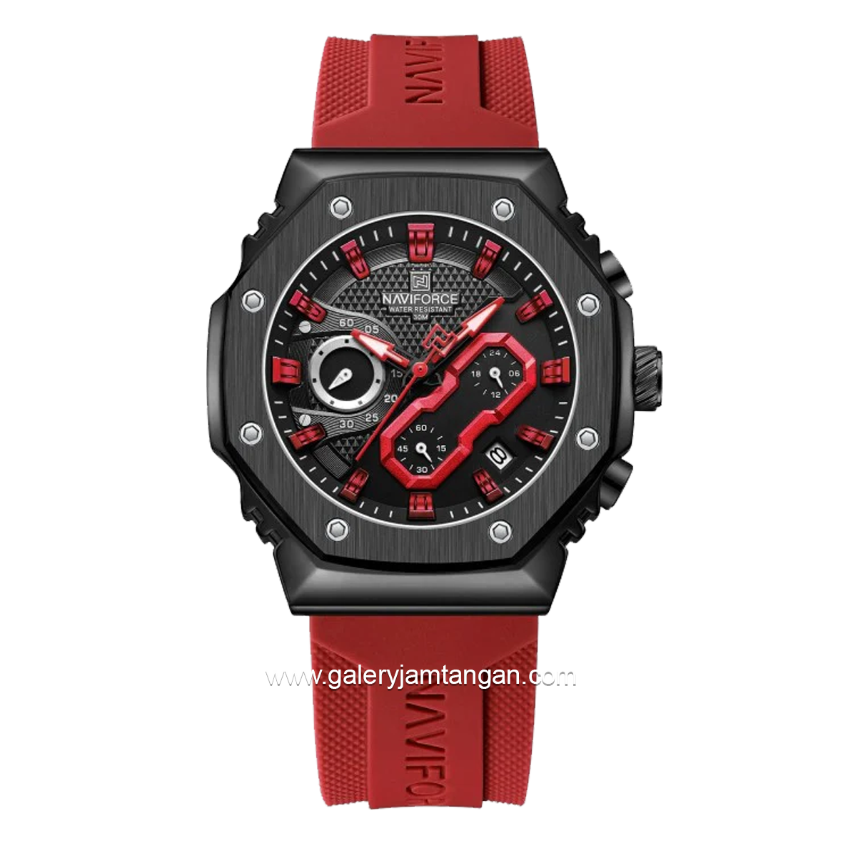 NAVIFORCE NF-8035G & NF-8035L Chronograph Red Black Rubber Strap