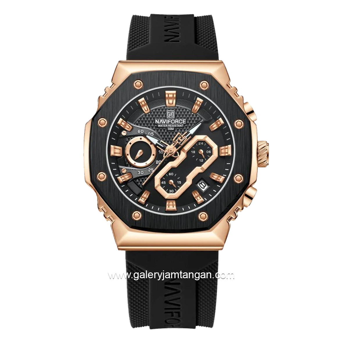 NAVIFORCE NF-8035G & NF-8035L Chronograph Black Rosegold Rubber Strap