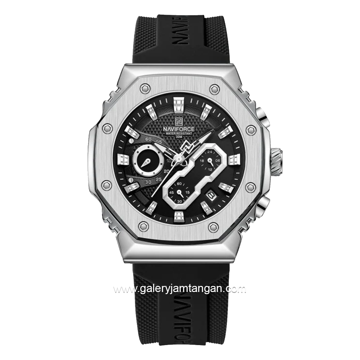 NAVIFORCE NF-8035G & NF-8035L Chronograph Black Silver Rubber Strap