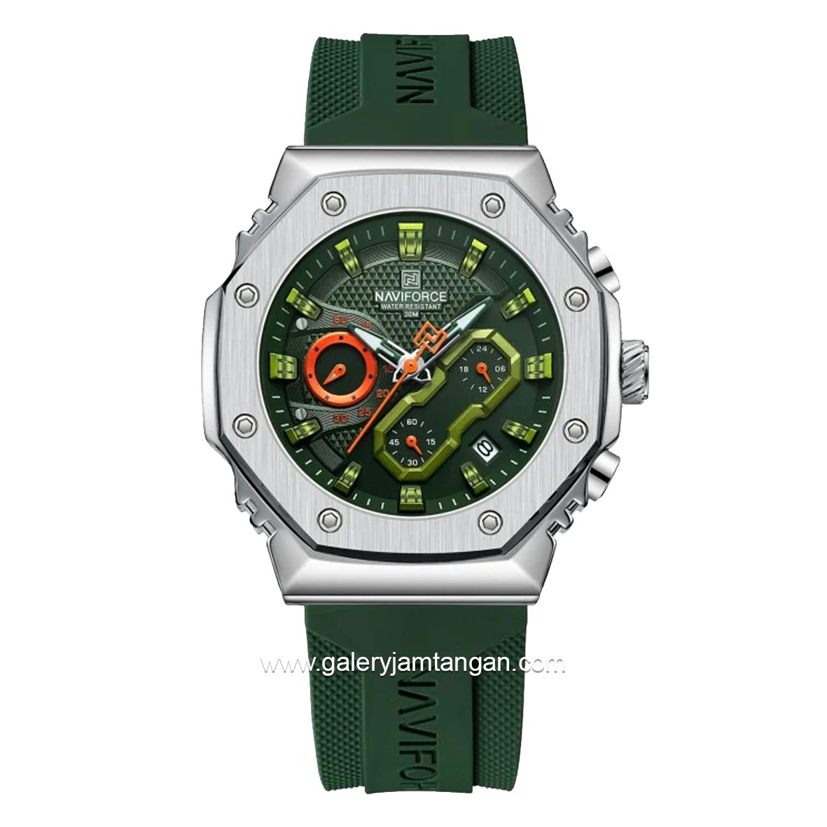 NAVIFORCE NF-8035G & NF-8035L Chronograph Green Silver Rubber Strap
