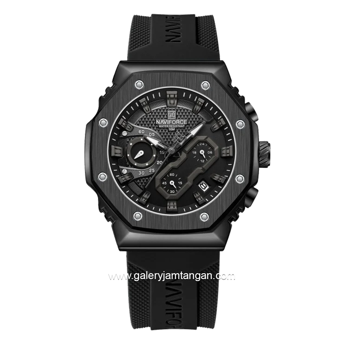 NAVIFORCE NF-8035G & NF-8035L Chronograph Full Black Rubber Strap
