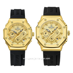 NAVIFORCE NF-8035G & NF-8035L Chronograph Black Gold Rubber Strap
