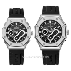 NAVIFORCE NF-8035G & NF-8035L Chronograph Black Silver Rubber Strap