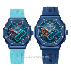 NAVIFORCE NF-8035G & NF-8035L Chronograph Blue Rubber Strap