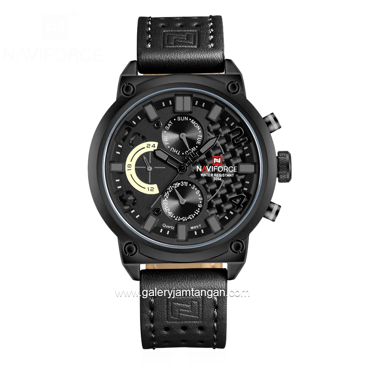 NAVIFORCE NF-9068M Black Hour Maker Grey Leather Strap