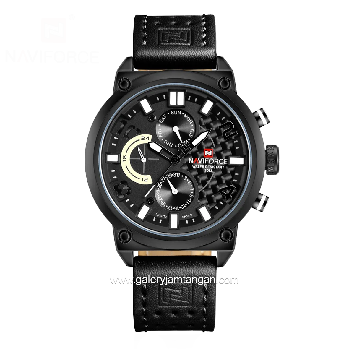 NAVIFORCE NF-9068M Black Hour Maker White Leather Strap
