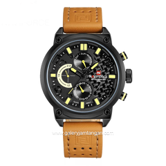 NAVIFORCE NF-9068M Brown Hour Maker Yellow Leather Strap