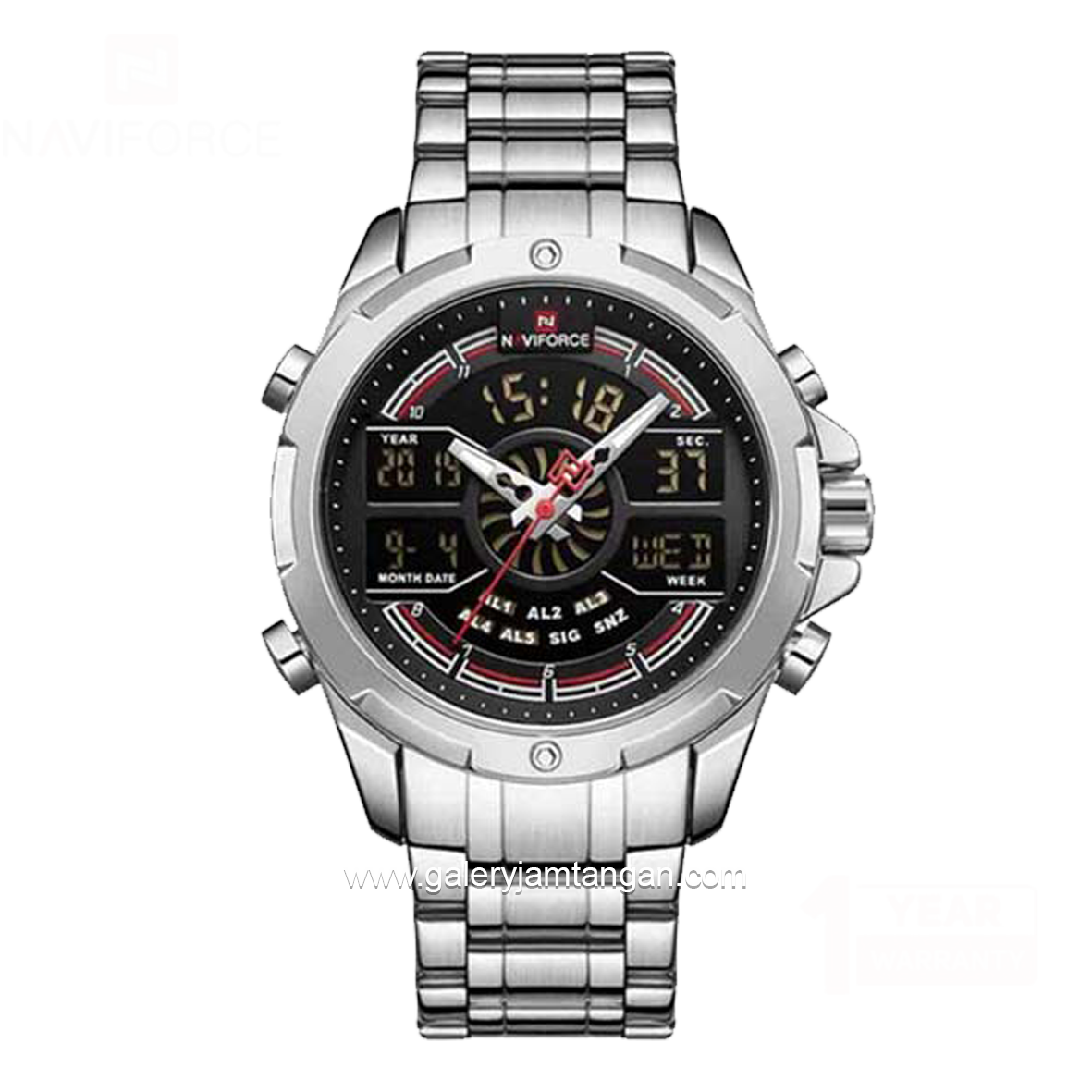 NAVIFORCE NF-9170M Silver Dial Black Stainless Steel Strap