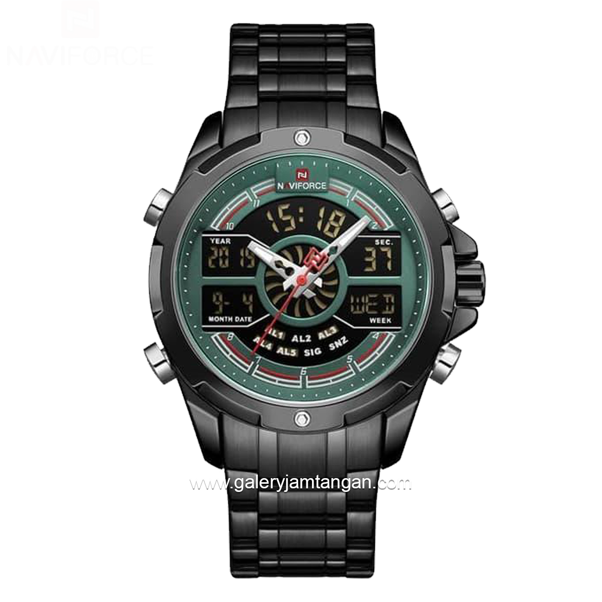NAVIFORCE NF-9170M Black Dial Green Stainless Steel Strap