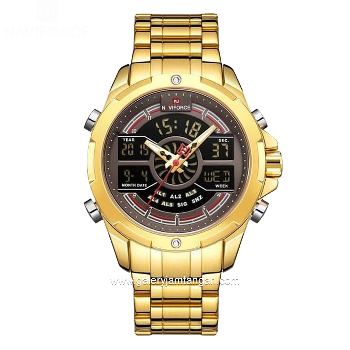 NAVIFORCE NF-9170M Gold Dial Brown Stainless Steel Strap