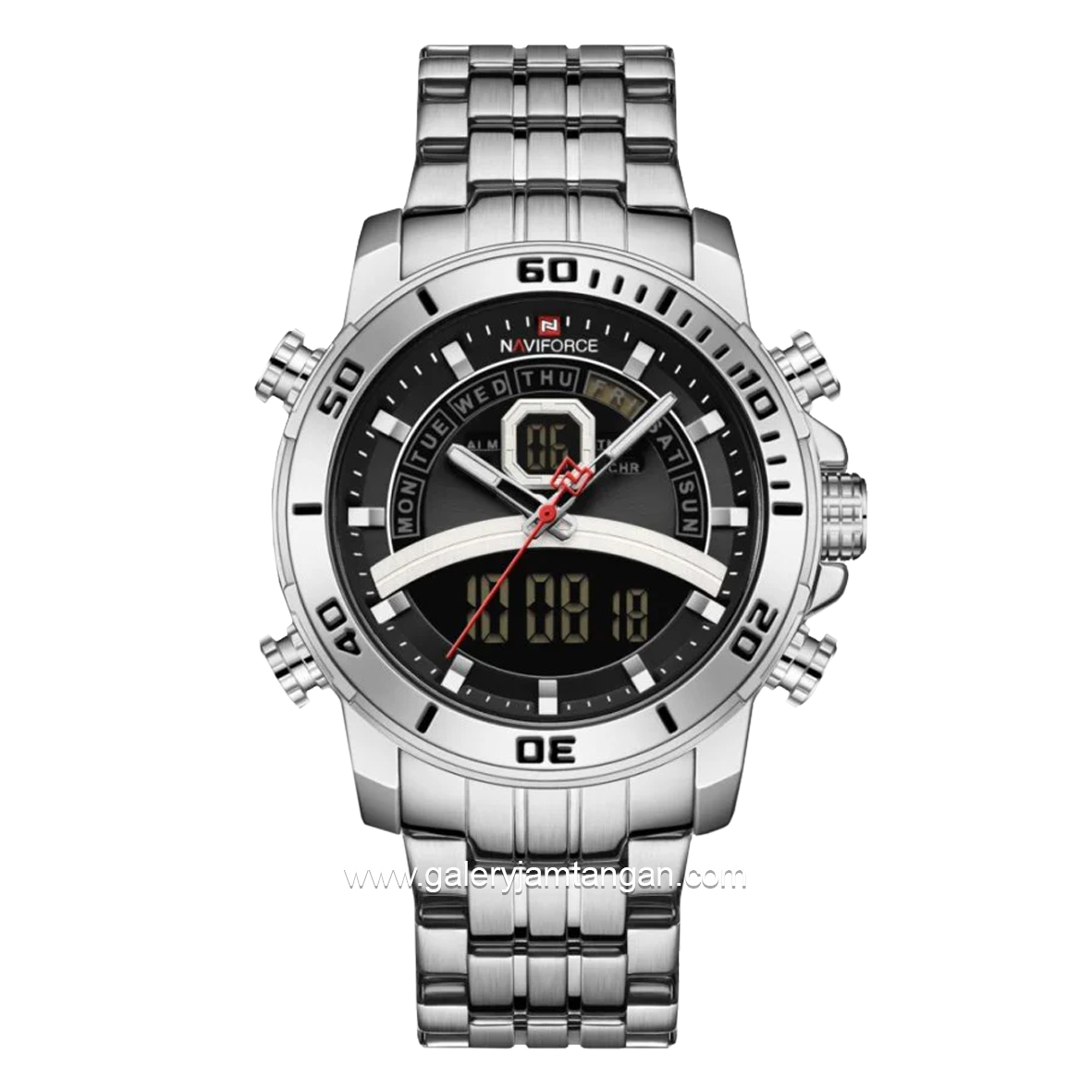 NAVIFORCE NF-9181M Digital Analog Silver Dial Black Stainless Steel