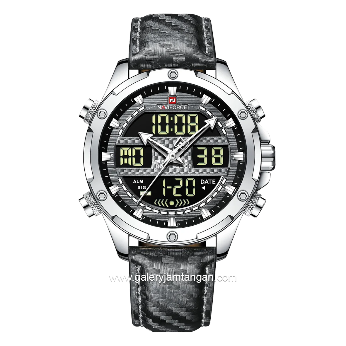 NAVIFORCE NF-9194M Grey Dial Silver Dual Time Leather Strap