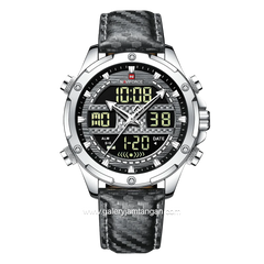NAVIFORCE NF-9194M Grey Dial Silver Dual Time Leather Strap