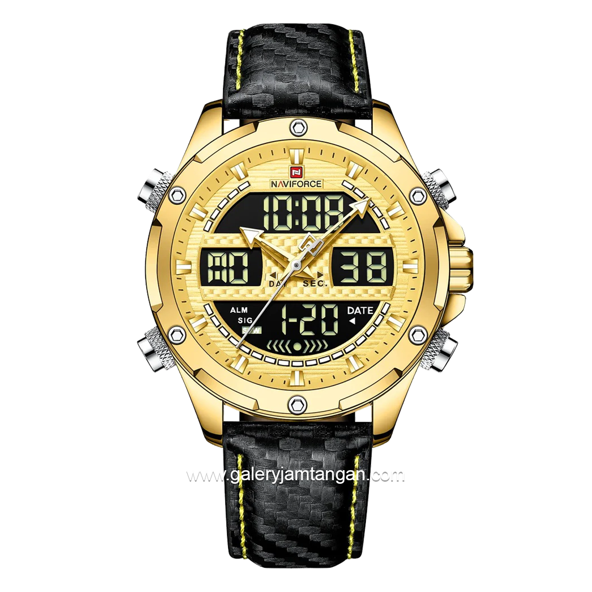 NAVIFORCE NF-9194M Black Dial Gold Dual Time Leather Strap