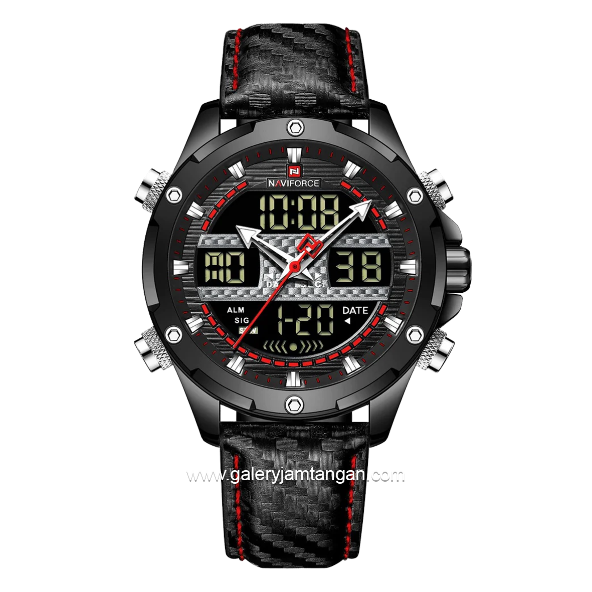 NAVIFORCE NF-9194M Black Ring Black Dual Time Leather Strap