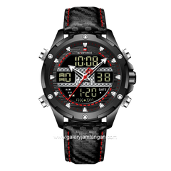 NAVIFORCE NF-9194M Black Ring Black Dual Time Leather Strap