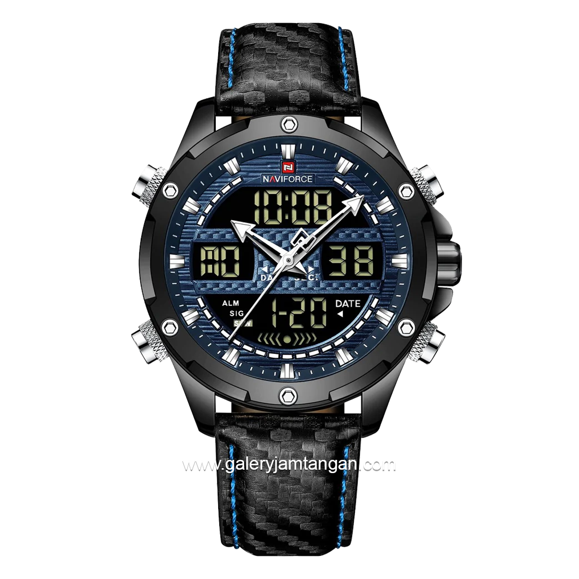 NAVIFORCE NF-9194M Black Ring Black Dual Time Leather Strap