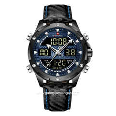 NAVIFORCE NF-9194M Black Ring Black Dual Time Leather Strap