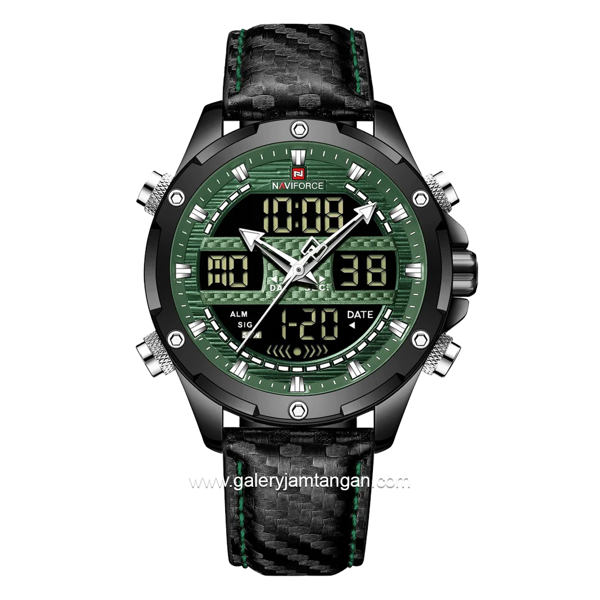NAVIFORCE NF-9194M Black Ring Black Dual Time Leather Strap