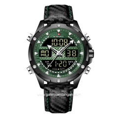NAVIFORCE NF-9194M Black Ring Black Dual Time Leather Strap