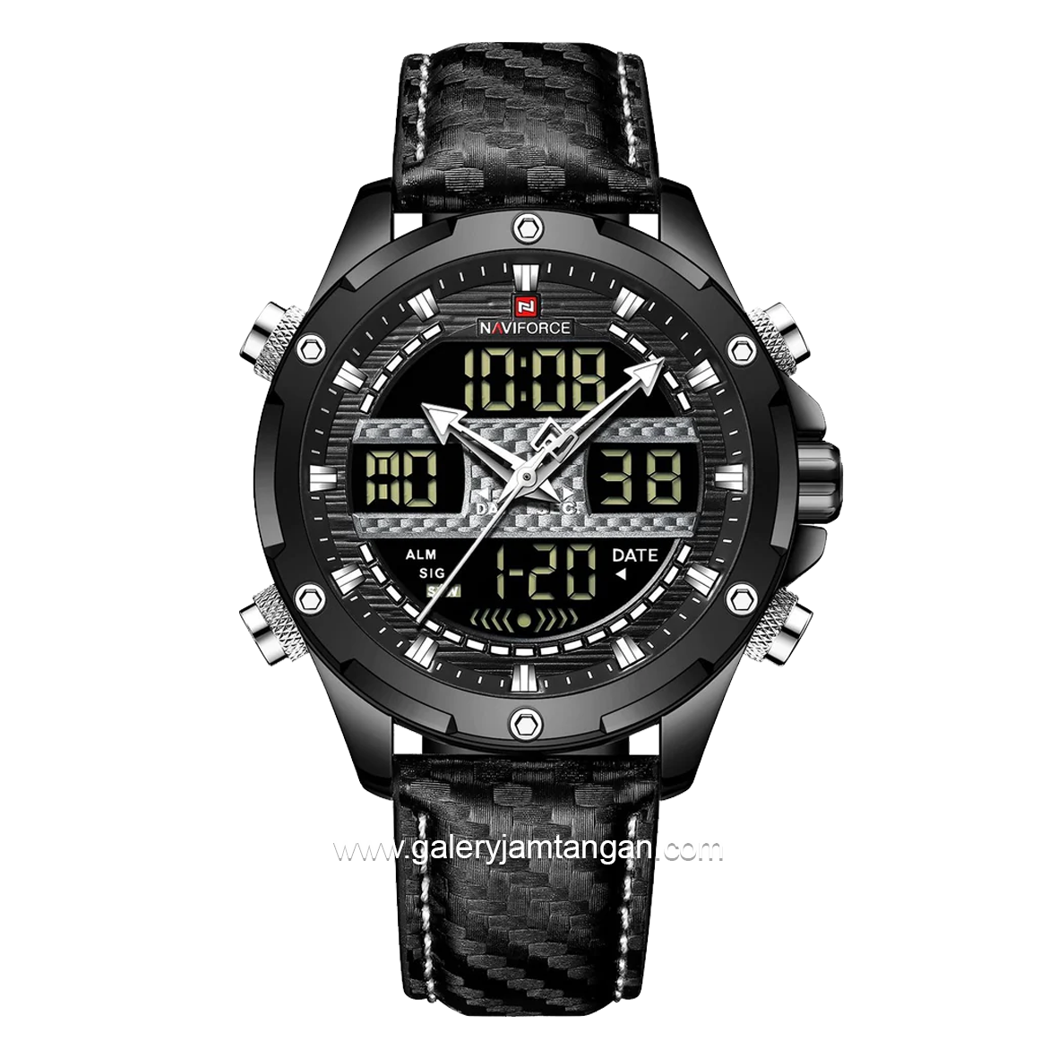 NAVIFORCE NF-9194M Black Ring Black Dual Time Leather Strap