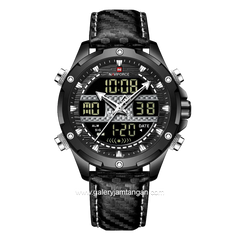 NAVIFORCE NF-9194M Black Ring Black Dual Time Leather Strap