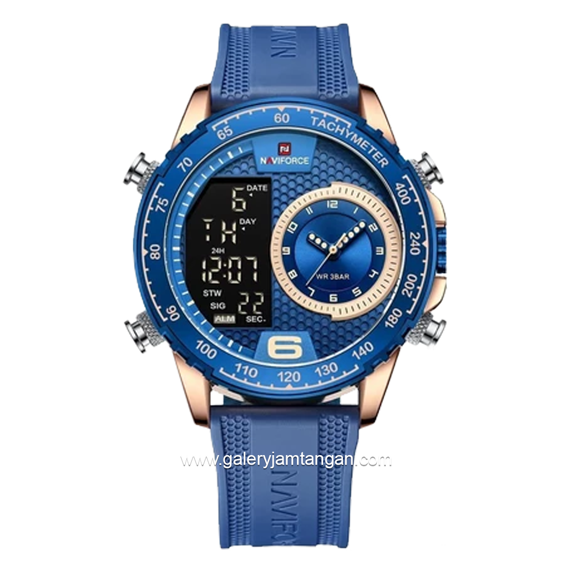 NAVIFORCE NF-9199M Digital Analog Blue Rosegold Rubber Strap