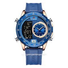 NAVIFORCE NF-9199M Digital Analog Blue Rosegold Rubber Strap