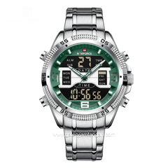 NAVIFORCE NF-9201M Silver Dial Green Analog Digital Stainless Steel