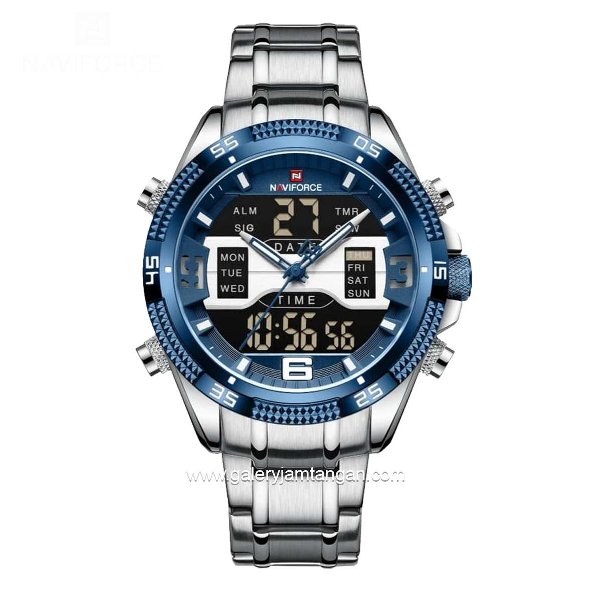 NAVIFORCE NF-9201M Silver Dial Navy Analog Digital Stainless Steel
