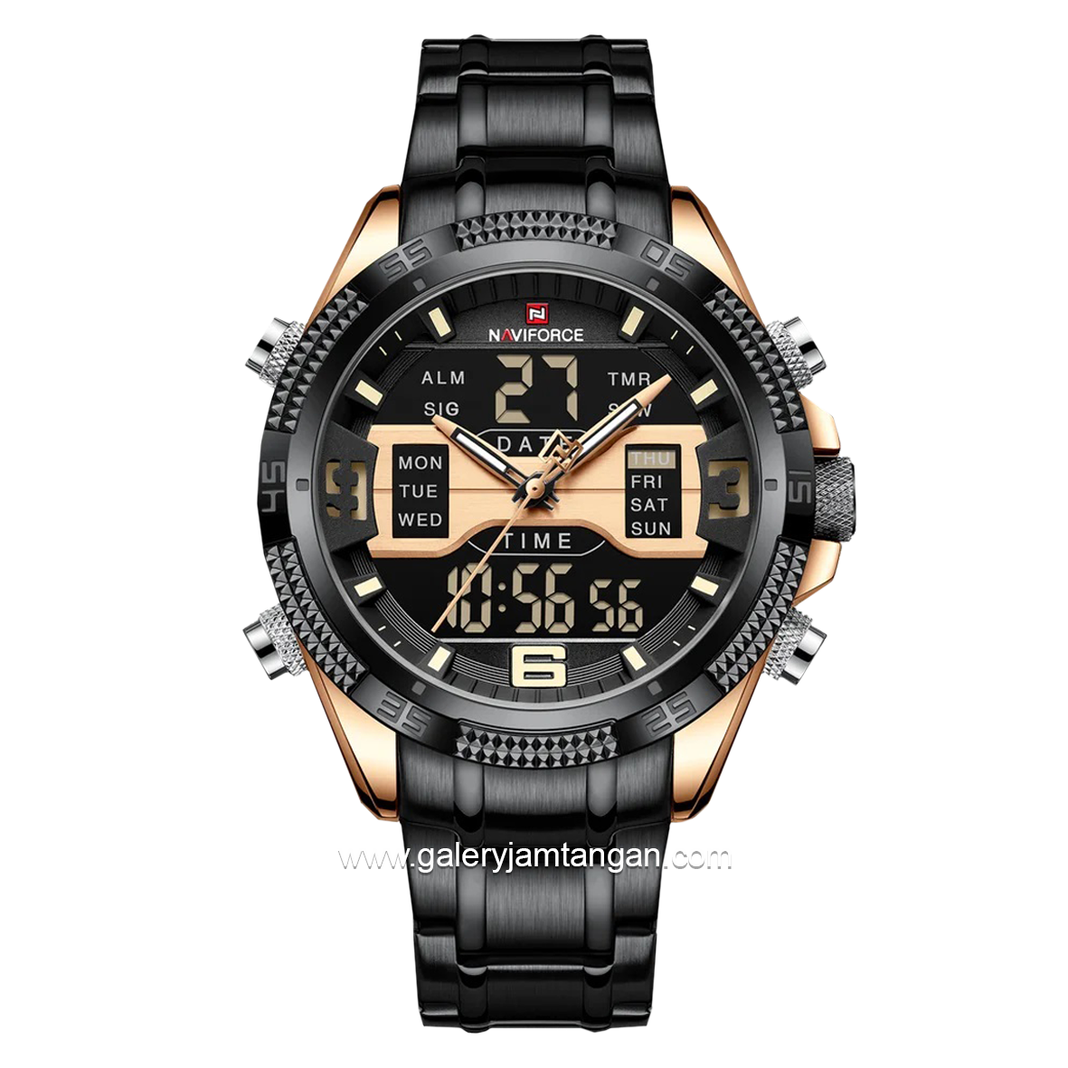 NAVIFORCE NF-9201M Black Rosegold Analog Digital Stainless Steel Strap