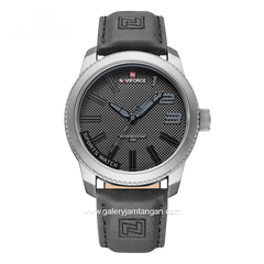 NAVIFORCE NF-9202M Black Hour Marker Grey Leather Strap