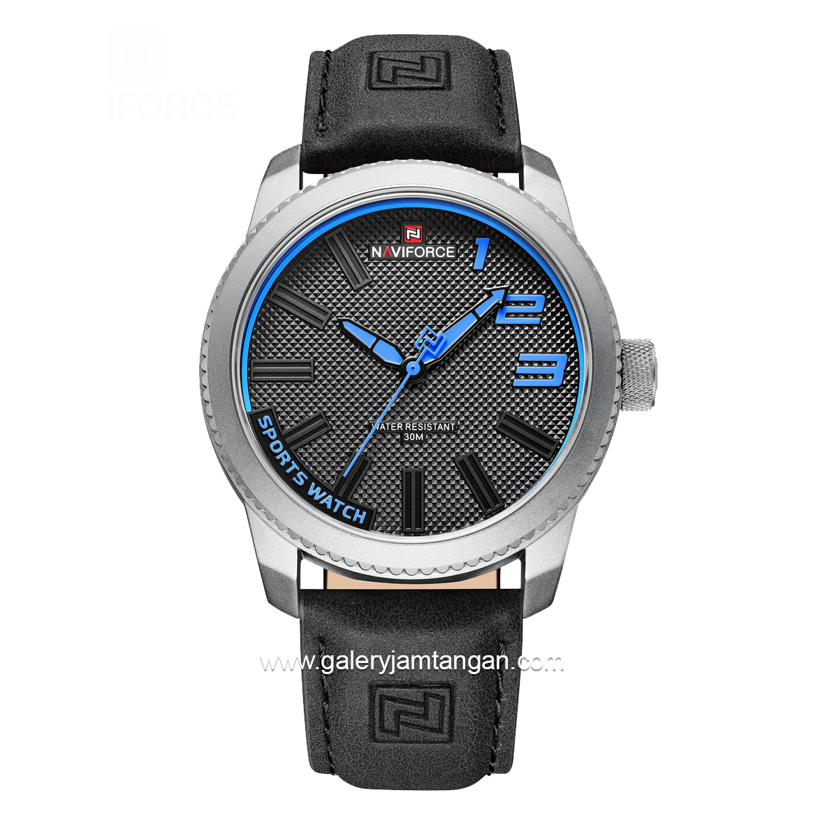 NAVIFORCE NF-9202M Black Hour Marker Blue Leather Strap