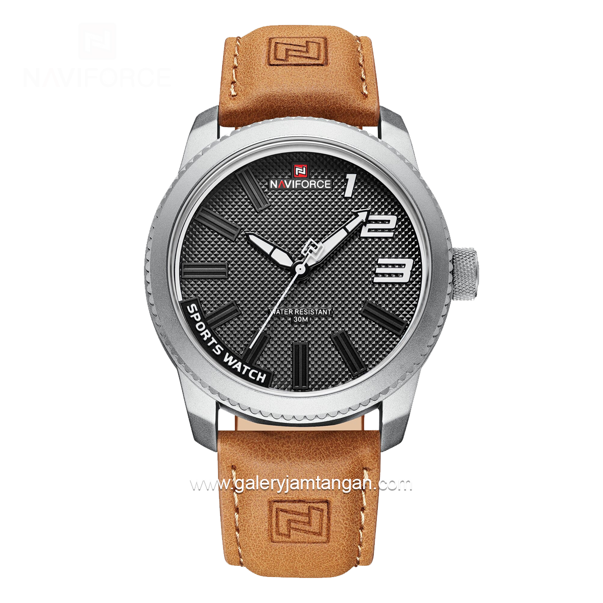 NAVIFORCE NF-9202M Brown Hour Marker Silver Leather Strap