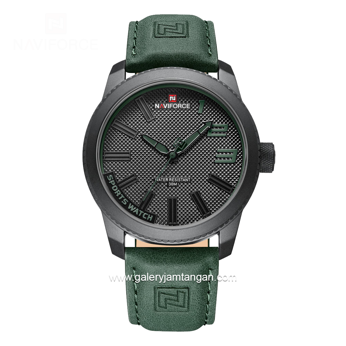 NAVIFORCE NF-9202M Green Dial Black Leather Strap