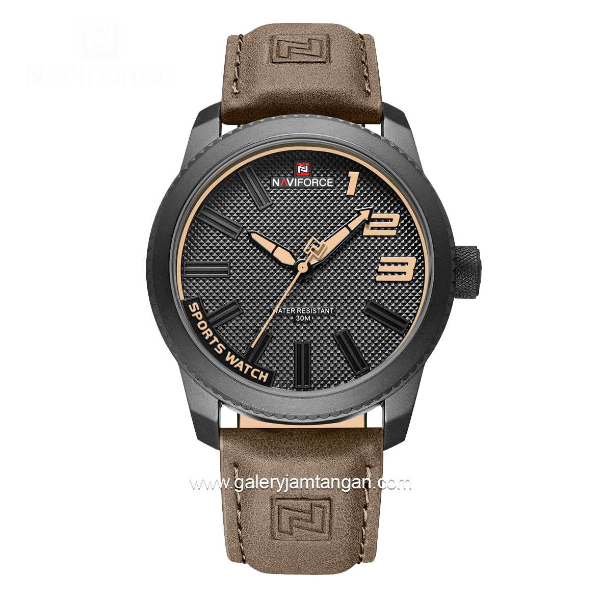 NAVIFORCE NF-9202M Brown Dial Black Leather Strap
