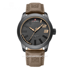 NAVIFORCE NF-9202M Brown Dial Black Leather Strap